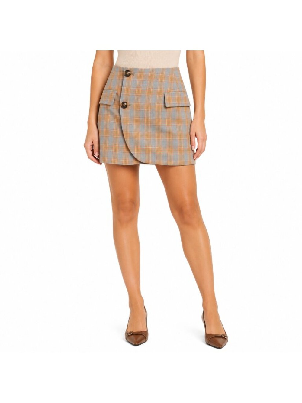 NEW Steve Madden Grey Plaid Wrap Mini Skirt Size 0